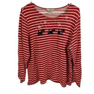 CJ Banks Plus 1X Red & White Stripe Black Scotty Dogs Christmas Sequins Holiday‎